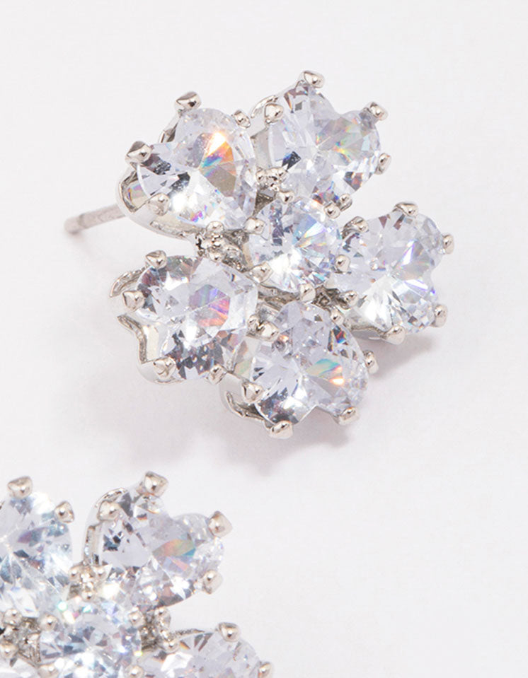 Silver  Cubic Zirconia Small Flower Stud Earrings