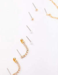 Gold Mixed Chain & Drop Earring 4-Pack - link has visual effect only