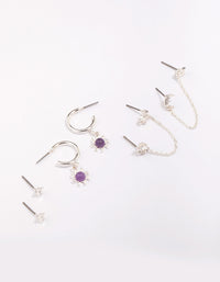 Silver Celestial Amethyst Chain Hoop Earring 4-Pack - link has visual effect only