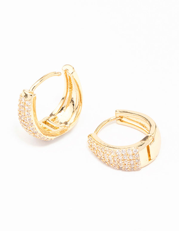 Gold Plated Pave Tapered Hoop Earrings