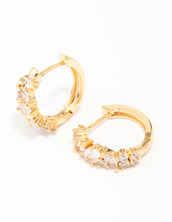 Gold Plated Cubic Zirconia Oval Cluster Hoop Earrings