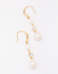 Gold Plated Alternating Pearl & Cubic Zirconia Drop Earrings - link has visual effect only