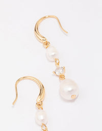 Gold Plated Alternating Pearl & Cubic Zirconia Drop Earrings - link has visual effect only