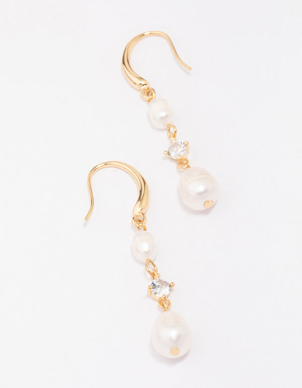 Gold Plated Alternating Pearl & Cubic Zirconia Drop Earrings