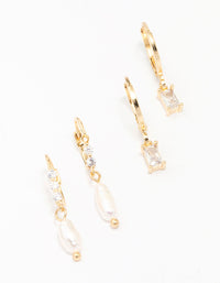 Gold Plated Baguette & Pearl Earring Pack - link has visual effect only