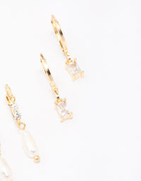 Gold Plated Baguette & Pearl Earring Pack - link has visual effect only