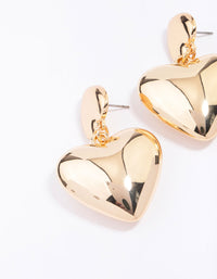 Gold Double Puffy Heart Drop Earrings - link has visual effect only