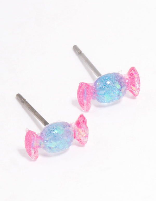Acrylic Pink & Blue Holographic Lollipop Stud Earrings