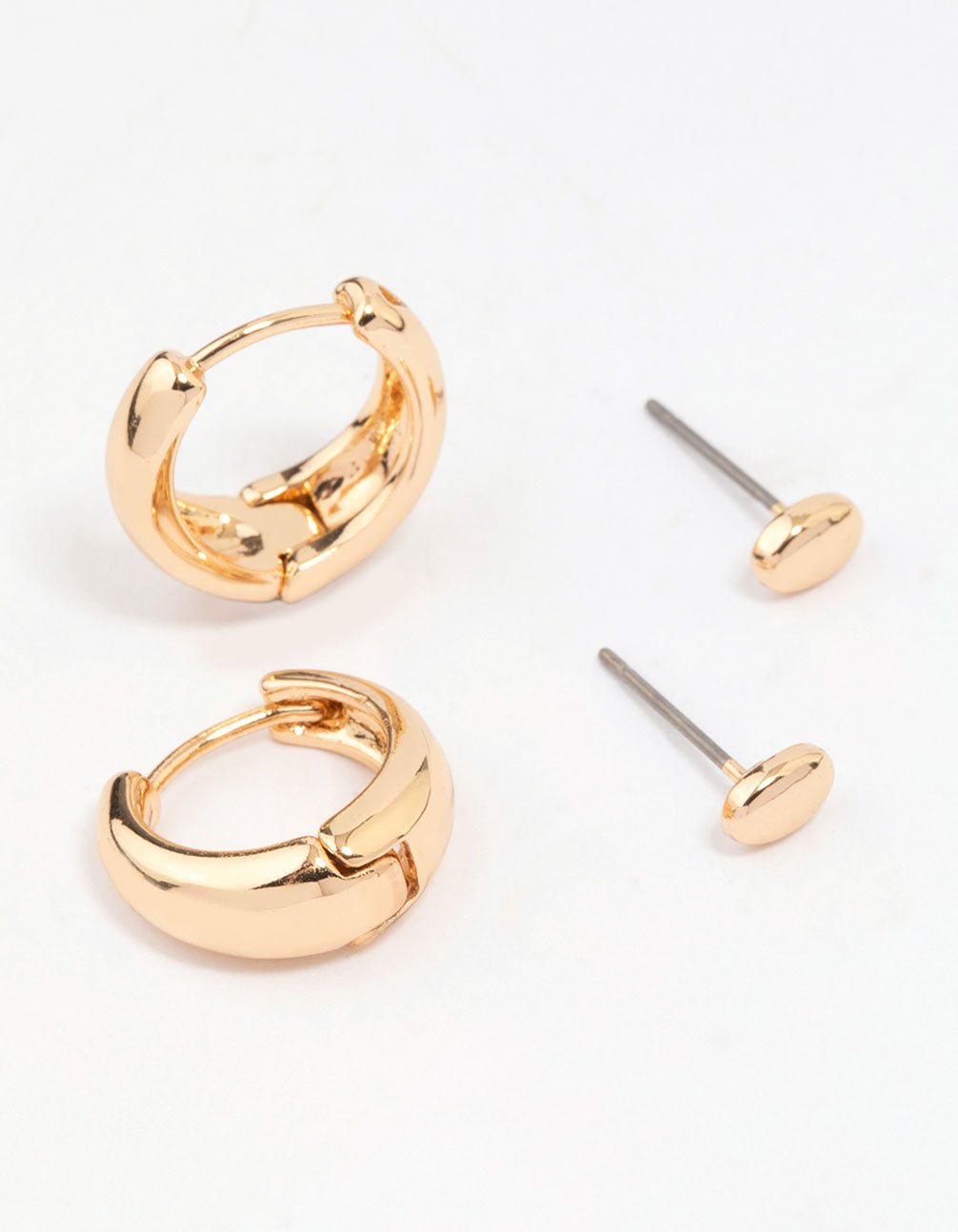 Gold Mixed Simple Stud & Hoop Earring 3-Pack