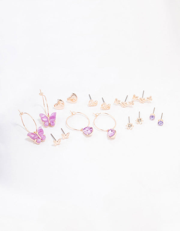 Rose Gold Heart & Butterfly Earring 8-Pack