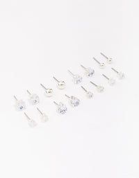 Silver Mixed Diamante Shape Earring 8-Pack - link has visual effect only