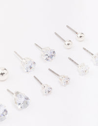 Silver Mixed Diamante Shape Earring 8-Pack - link has visual effect only