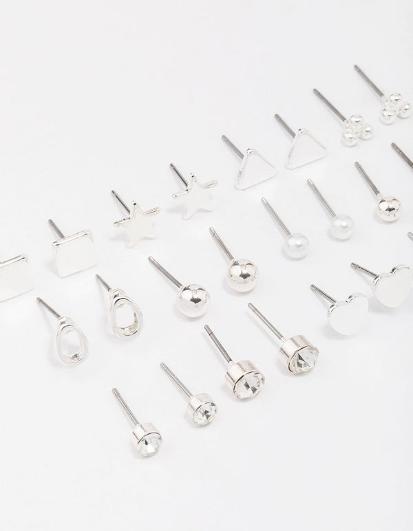 Silver Mixed Stud Earring 12-Pack