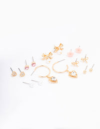 Gold Bow Flower & Pearl Earring 8-Pack - link has visual effect only