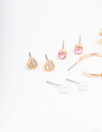 Gold Bow Flower & Pearl Earring 8-Pack - link has visual effect only