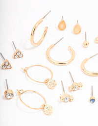 Gold Mixed Stone Hoop Earring 12-Pack - link has visual effect only