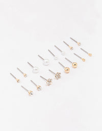 Gold Diamante Flower & Pearl Earring 8-Pack - link has visual effect only