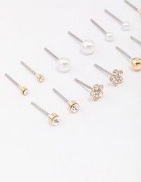 Gold Diamante Flower & Pearl Earring 8-Pack - link has visual effect only