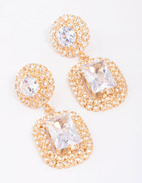 Gold Double Stone Statement Drop Earrings - link has visual effect only