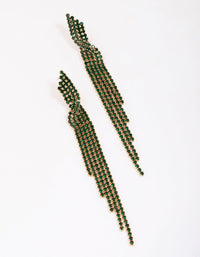 Gold & Emerald Diamante Twisted Drop Earrings - link has visual effect only