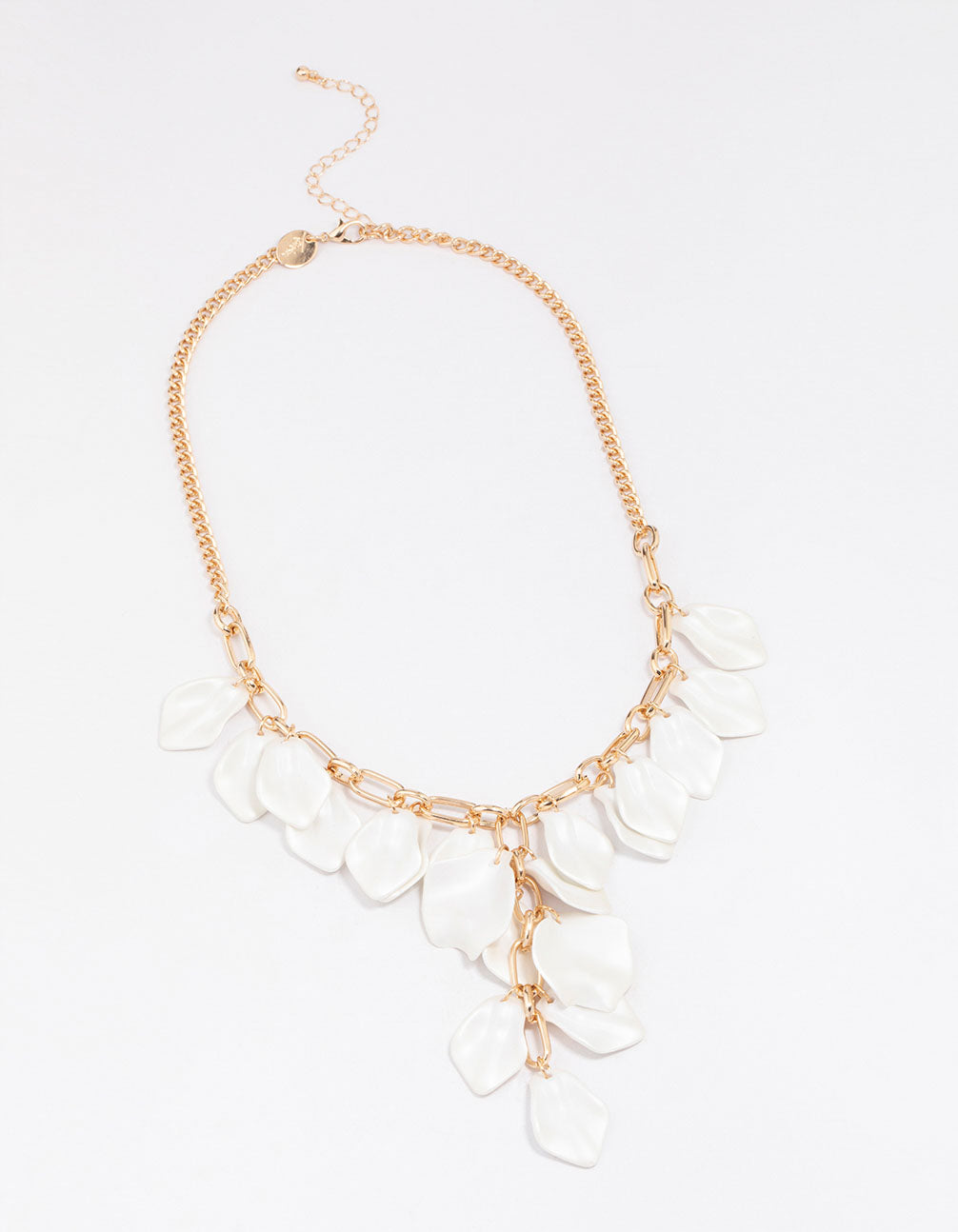 Gold White Iridescent Petal Statement Necklace