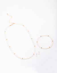 Rose Gold Pearl Necklace, Earrings & Bracelet Set - link has visual effect only