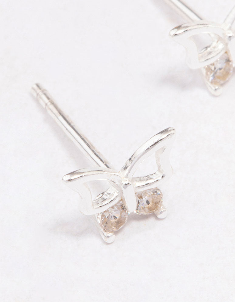 Sterling Silver Cubic Zirconia Butterfly Stud Earrings