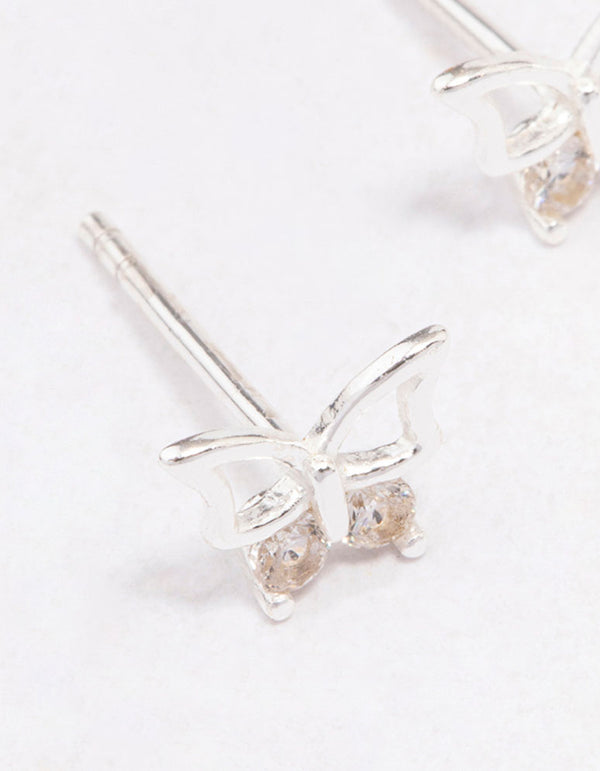 Sterling Silver Cubic Zirconia Butterfly Stud Earrings