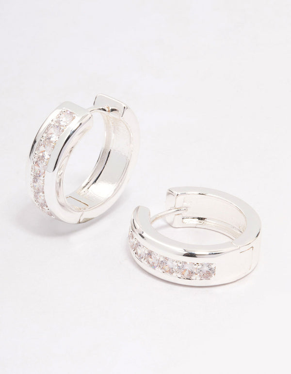 Silver Plated Cubic Zirconia Encased Huggie Hoops