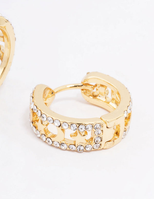 Gold Plated Celestial Cut Out Hoop Earrings