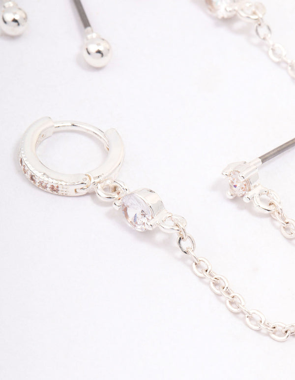 Silver Plated Cubic Zirconia Pave Huggie Chain Earring Pack