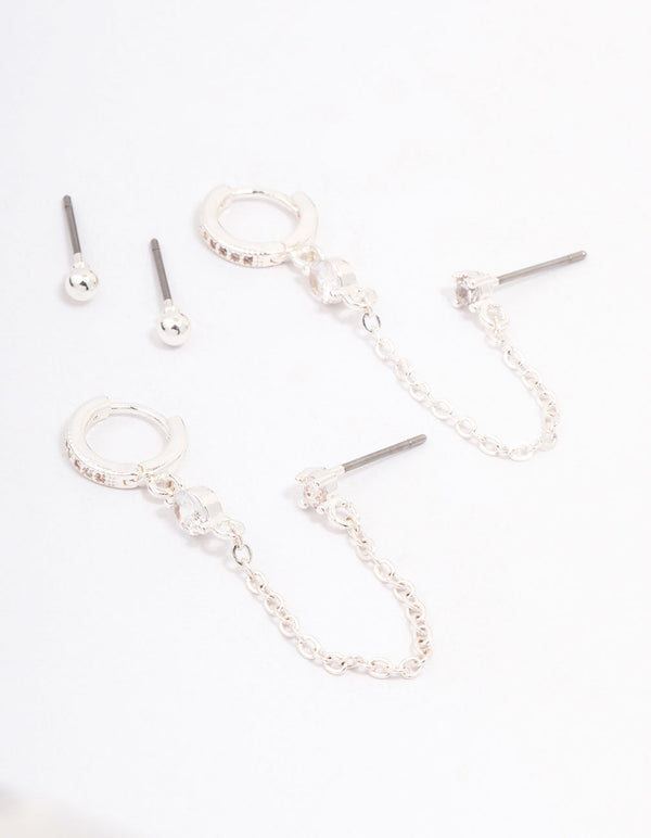 Silver Plated Cubic Zirconia Pave Earring Pack