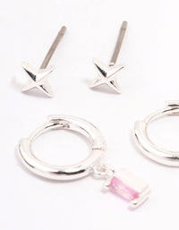 Silver Plated Pink Baguette Earring 3-Pack - link has visual effect only