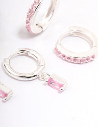 Silver Plated Pink Baguette Earring 3-Pack - link has visual effect only