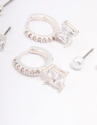 Silver Plated Princess Huggie Hoop Earring 4-Pack - link has visual effect only
