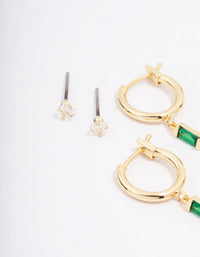 Gold Plated Cubic Zirconia Emerald Baguette Earring 3-Pack - link has visual effect only