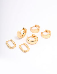 Gold Plated Basic Huggie Hoop Earring 3-Pack - link has visual effect only