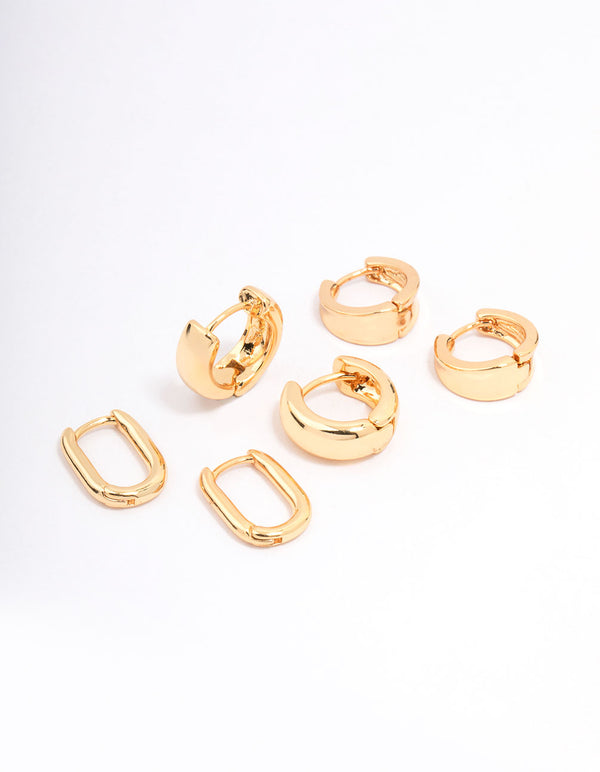 Gold Plated Basic Huggie Hoop Earring 3-Pack