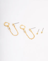 Gold Plated Cubic Zirconia Pave Chain Earring Pack - link has visual effect only