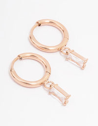 Rose Gold Plated Surgical Steel Square Cubic Zirconia Hoop Earrings - link has visual effect only
