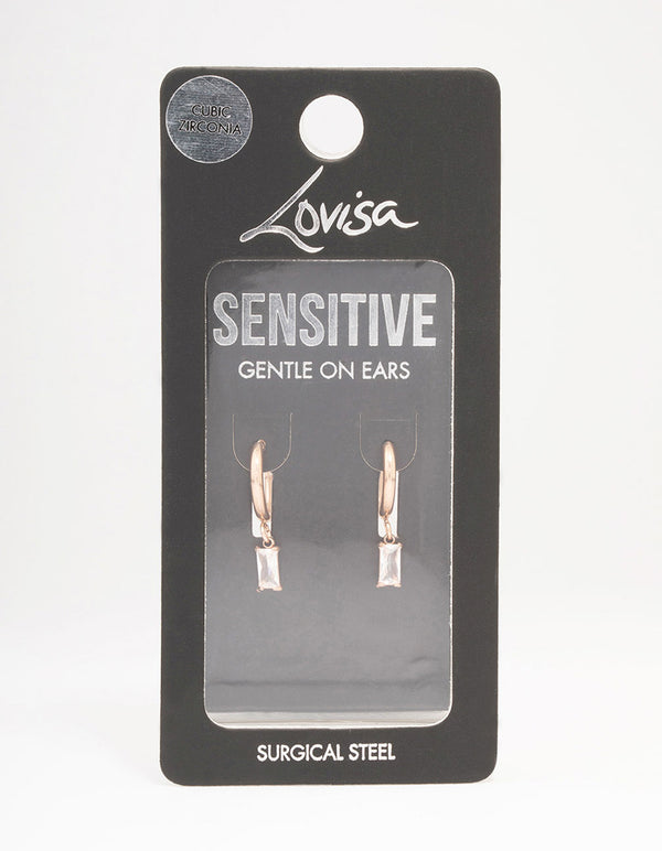 Rose Gold Plated Surgical Steel Square Cubic Zirconia Hoop Earrings