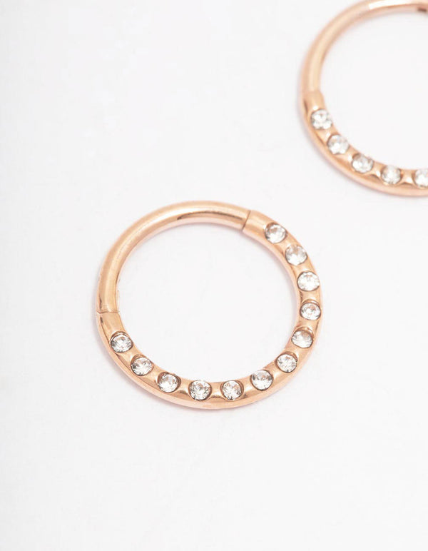 Rose Gold Plated Surgical Steel Pave Hoop Earrings