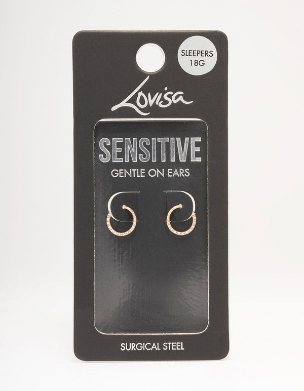 Rose Gold Plated Surgical Steel Pave Hoop Earrings