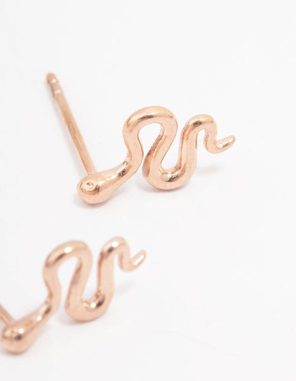 Rose Gold Plated Surgical Steel Polished Snake Stud Earrings