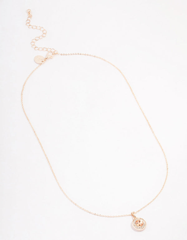 Rose Gold Diamante Halo Pendant Necklace