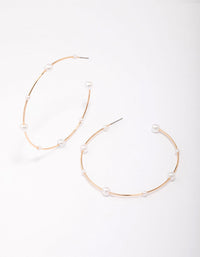 Gold Fine Pearl Hoop Earrings - link has visual effect only