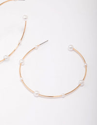 Gold Fine Pearl Hoop Earrings - link has visual effect only
