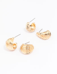 Gold Textured Hoop Earring Pack - link has visual effect only