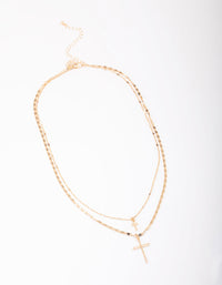 Gold Double Cross Layered Necklace - link has visual effect only