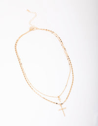 Gold Double Cross Layered Necklace - link has visual effect only